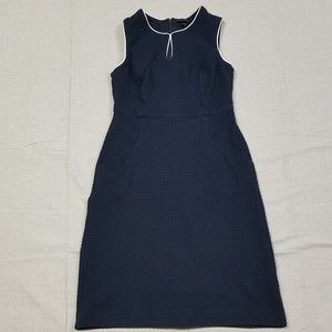 Lands End Navy Blue Textured Keyhole Sheath Dress Womens Size 2 Sleeveless